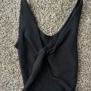 Black ribbed tie knot tank